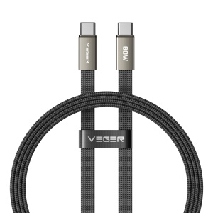 Veger - Cabo USB 2.0 para qualquer dispositivo - USB-C para USB-C - Revestimento metálico, nylon trançado com ABS - Carregamento rápido PD 60W | 480Mbps - Comprimento 1.2m | Cor preta
