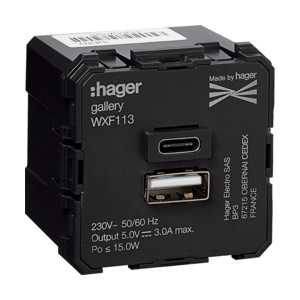 WXF113 - Galerie 2M USB A + C Take. 3e Hager Ean: 3250617191111