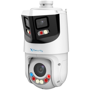 X-Security IP ULTRA Tandem-Reihe – Doppelobjektiv (Panorama 8 Mpx + PTZ 4 Mpx) – PTZ-Objektiv 5–125 mm | 25X | PoE+ - 2,8-mm-Panoramaobjektiv | Dual Light 100 m - AutoTracking | Alarme | Audio | MicroSD | IP66 – IVS | SMD 4.0 | Smartlight | Abschreckender Alarm