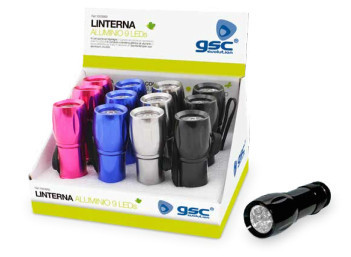 001600889 - 8436021948892Lanterna de alumínio 9LEDs - 12 unid. caixa de exibição