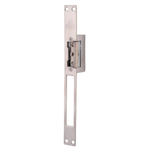 Abreportas elétrico em aço inoxidável Dorcas - Instalação com grande recorte na moldura - Trinco regulável - NO Fail Secure | Até 330 kg - Fonte de alimentação CA/CC 8-12V - Memória e argola