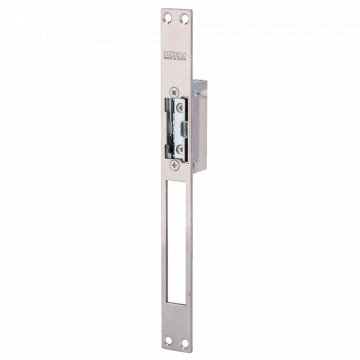 Abreportas elétrico em aço inoxidável Dorcas - Instalação Plug&amp;Play sem corte da moldura - Fechadura radial ajustável - NO Fail Secure | Até 330 kg - Fonte de alimentação CA/CC 10-24V - Passagem livre e argola