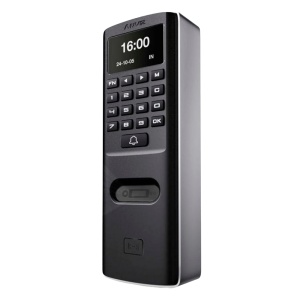 Acesso PoE e controlo de presença - Palma, cartão EM e PIN - 500 utilizadores | 50.000 registos - TCP/IP, RS485 e Wiegand - 128x64 OLED | Controladora integrada - CrossChex Standard