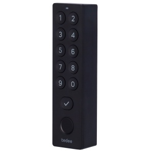 Acessório de teclado - Comunicação Bluetooth - Abertura e fecho com PIN ou impressão digital - Códigos de uso único ou temporários - Alimentado por quatro pilhas AAA - Compatível com TEDEE-PRO e TEDEE-GO2