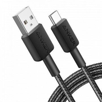 Anker – USB2.0-Kabel – USB-A auf USB-C – geflochtenes Nylonkabel – Länge 1,8 m – schnelles Laden mit bis zu 15 W | Schwarze Farbe