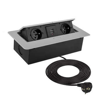 Bloc en troupeau avec câble d'extension du secrétaire Kombibox, 2 Procureurs USB + 2, 3 m, aluminium