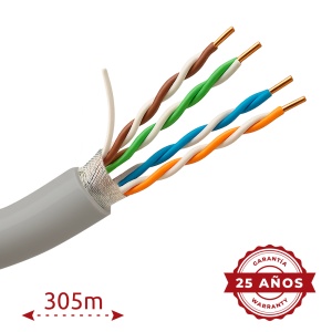 Cabo FTP - Categoria 5E - Bobine de 305 metros - Capa protectora cinzenta - Diâmetro 5.5 mm - Compatível com Baluns