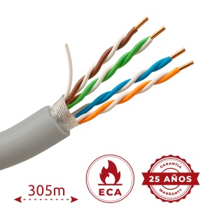 Cabo FTP Safire - Categoria 5E - Rolo de 305 metros | Diâmetro 5 mm - Condutor CCA - Diâmetro 5.5 mm - Certificado ISO/IEC11801, TIA-568-C.2, YD/T1019
