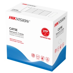 Cabo UTP de categoria 5E da Hikvision - Condutor OFC | 99,9% cobre - Revestimento | PE Revestimento especial para exterior - Comprimento 305m - Cor preto