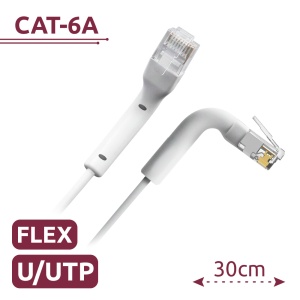 Cabo UTP flexível - Ethernet - Conectores RJ45 - Categoria 6A - 0,3 m - Cor branco