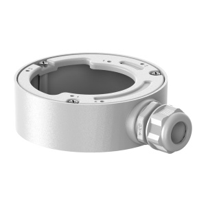 Caixa de derivação Hikvision - Para câmaras dome - Apto para uso exterior - Instalação em tecto ou parede - Cor branca 40.5 (A) x 120 (Ø) mm - Passador de cabos