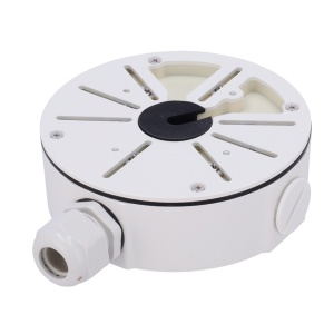 Caja de conexiones - Para cámaras Bullet, Domo y Turret - Para cámaras con la salida de cable descentrada - Instalación en techo o pared - Incluye prensacable - Color blanco | 140 Ø × 45.5 (Fo) mm