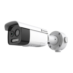 Câmara Térmica IP Dupla Hikvision Gama PRO - Sensor térmico 256x192 VOx | Lente 9.7mm - Sensor ótico 1/2.7” 5Mpx | Lente 12.4mm - Sensibilidade térmica ≤25mK (25°C, F1.0) - Deteção e alarme preventivos de incêndios - Intervalo de medição temp -20~150ºC /