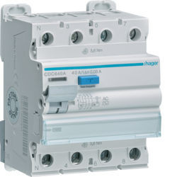 CDC640A - Inter. DIF. 3p+n 40a 30 m type AC 4m Hager Ean: 3250611621300
