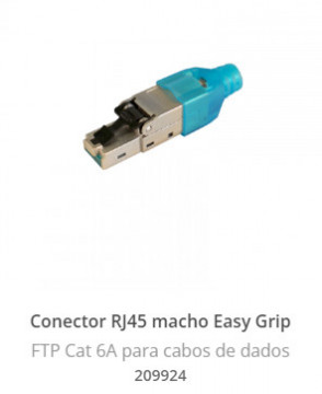 Conector Par de Cobre RJ45 Ftp Gato 6A - Masculino con Protector Azul. Fácil Agarre