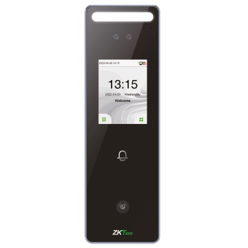 Controlo de acesso e presença IP65 - Facial, Cartão EM, QR e PIN - 3.000 códigos QR | 200.000 registos - 2.4" Interface de ecrã tátil TFT, TCP/IP, WiFi, RS485 e Wiegand - Soft. Assiduidade: ZKBioTime 8 - Soft. Acessos: ZKBioCV