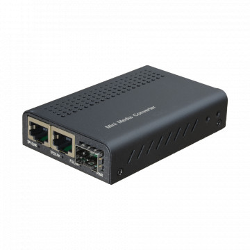 Conversor de média Gigabit com 2x RJ45 e 1x SFP - Interface dupla de cobre 10/100/1000 Base-TX - Design compacto, ideal para espaços - Negociação inteligente da velocidade da rede - Gestão de funções através de interruptores DIP - Isolamento de portas con