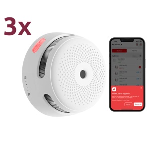 Embalagem de 3 mini-detetor de fumo autónomo X-Sense - Ligação ao HUB SBS50 para comunicação via APP - Permite ligar detectores 50 na mesma rede - Duração da bateria 5 anos (substituível) - Alarme sonoro 85 dB a 3m - Certificado EN 14604