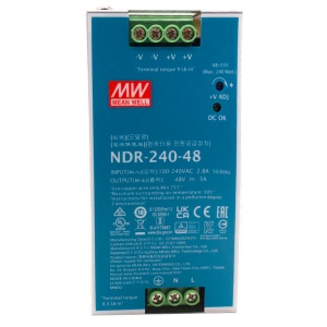 Fonte de alimentação industrial - Saída DC 48 V 5 A / 240 W - 2 saídas DC - Voltagem entrada 100 V ~ 240 V - Dimensões: 63mm x 125.2mm x 113.5mm - Montagem em carril DIN