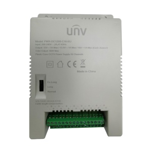Fonte de alimentação multicanal Uniview - 16 canais - Saída 12VDC 8A (0.5A / canal) / 96W - Entrada 200 - 240VAC - Conector AC de entrada C16 - Compatível com as gamas Easy e Prime