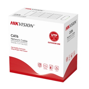 Hikvision cabo UTP categoria 6 - Condutor OFC, 99,5% cobre - Diâmetro 23 AWG-0,56mm - Fornecido numa caixa de cartão de 305m. - Revestimento cor negra