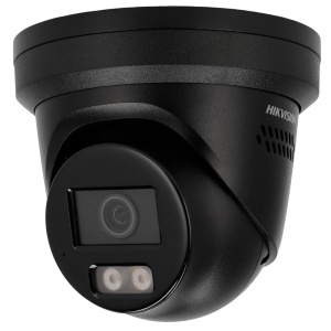 Hikvision - Cámara IP de torreta gama PRO - Resolución de 4 megapíxeles | PoE | ColorVu - 2,8 mm | Micrófono | Sirena y flash disuasorio - Luz híbrida de 30 m | Detección de movimiento 2.0 - AcuSense | Reconocimiento facial | IP67 | Color negro