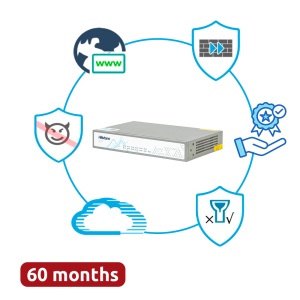 Hillstone Networks Bundle - Hardware + 60 meses de serviços completos - Portas 4xGE 10/100/1000BASE-T - 4Gbps FW / 1.5Gbps NGFW Throughput - 4 portas 10/100/1000BASE-T - Inclui IPS, AV, URL, QoS, IPR, C2 e Sandbox