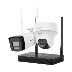 Kit de videovigilância Wifi da Hikvision - Câmara bullet 4 Mpx IV 30 m - Câmara Turret 4 Mpx IV 25 m, luz branca 25 m - NVR 4 Canais IP 6 Mpx - Lente 2.8 mm (ambas as câmaras) - Microfone incorporado | MicroSD
