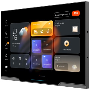 Monitor de domótica Android 12.0 - Pantalla TFT de 10" | Aplicaciones de terceros - Audio bidireccional | Videoportero - TCP/IP, PoE, Wi-Fi, Bluetooth, ZigBee, SIP - 2 sensores ambientales de relé - Conexión a la nube