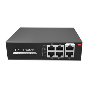 POE Switch - 4 ports PoE + 2 RJ45 en liaison montante - Accélérez jusqu'à 1000 Mbps dans toutes les portes - jusqu'à 60W au total pour toutes les portes - bande passante 12 Gbps - IEEE802.3af (POE) / AT (POE +) Standard.