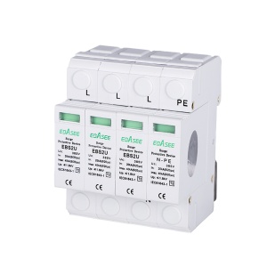 Protetor contra sobretensões transitórias de corrente alternada - Tensão de proteção CA 1.5kV - 3+N pólos (instalações trifásicas) - Corrente máxima 40kA - Tipo de proteção T2 - Para calha DIN