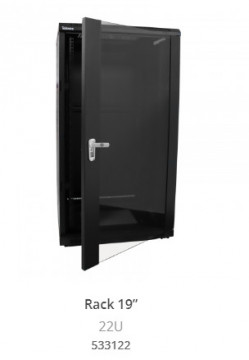 Rack Entre bastidores 19" 22U. Puerta de vaso templado e lado accesible. Dimensiones: 600x1120x600mm. Instalación: Suelo