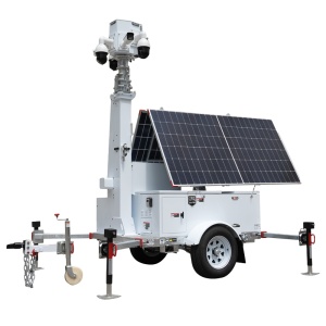 Reboque auto-alimentado para CCTV - Painel solar de 2x600W - Bateria de lítio LiFePo 12000Wh - Mastro telescópico até 9m - IP65 - Engate de reboque e travão de mão manual - MONTAGEM NÃO INCLUÍDA