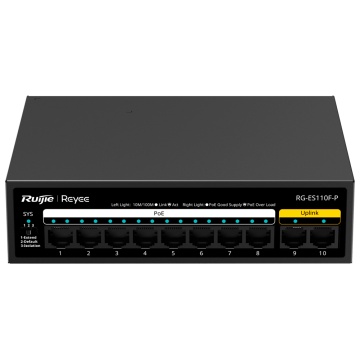 Reyee Poe Desktop Switch - Metallic Box - 8 Ports RJ45 10/100 Mbps Poe+ 802.3AF/AT - 2 ports Uplink RJ45 10/100 Mbps - Plug and Play - Power Savings Technology