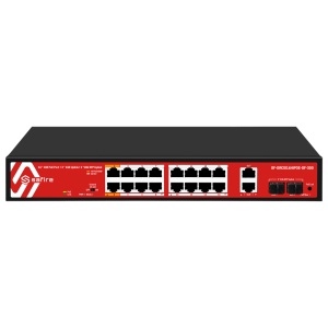 Safire Switch Hi-PoE com capacidade de instalação em rack - 16 portas GE PoE + 2 SFP + 2 RJ45 - Velocidade da porta Gigabit 10/100/1000Mbps - 14 Portas PoE+ 30W + 2 Portas Hi-PoE 60W - PoE Watchdog - Até 285W Potência PoE total