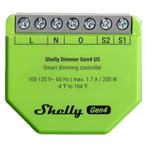 Shelly Dimmer Gen4 - Atenuação (Dimming) / 1x 200W / Sem neutro - Lâmpadas incandescentes, halógenas e LED - Wi-Fi 2.4GHz / Bluetooth / Zigbee / Matter - Suporta AC 110-240 V / Medidor de consumo - Compatível com Alexa e Google