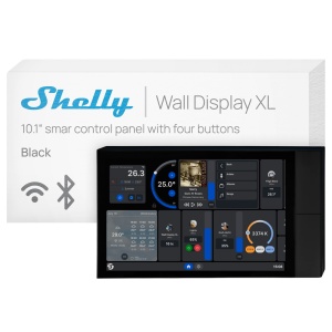 Shelly Wall Display XL Black - Wi-Fi 6 Dual Band / Bluetooth 5.4 - Sensor de iluminação - 4 botões físicos - Gerir o consumo - Compatível com Alexa e Google