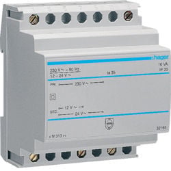 ST313 - Transfir. seguridad 230V/12-24V 16VA 4M HAGER Ean:3250615703132
