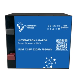 ULM-12-620H - Bateria de lítio Ultimatron 12,8 V 620 Ah LiFePO4 para assento, Smart BMS com Bluetooth