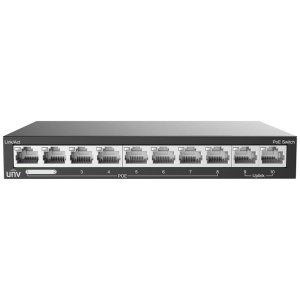 Uniview PoE Desktop Switch - 10 Portas RJ45 10/100Mbps - 8 Portas PoE+ 802.3af/at | Potência total 88W - Suporta PoE alargado até 250m - Caixa metálica