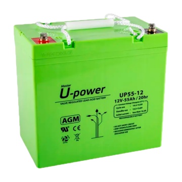 UPOWER - Rechargeable Battery - Acid AGM Technology - Voltage 12 V - Capacity 55 AH - 210 x 228 x 137 mm / 17700 g - For backup or direct use