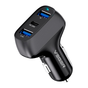 VEGER - Car lighter - Power 37W - Quick loading 20W - 2x USB -A, 1x USB -C - Black color