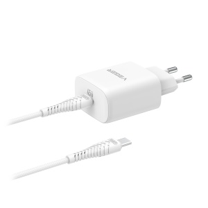 VEGER - Carregador de parede com cabo incluído - Potência 45W | Com tecnologia GaN - Carregamento rápido - Saídas USB-C, cabo USB-C - Cor branco