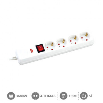 100005016 - 8433373074828Base múltipla com proteção 4T + Int. (3x1,5mm) 1,5M Branco