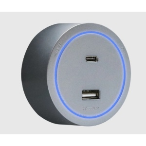 41826 - Tomada Magnética USB A+C com LED Cinza