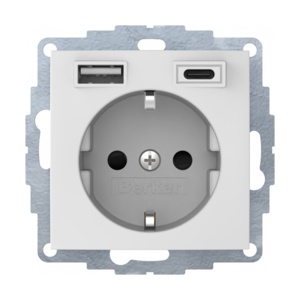 48041909 - S.1/B.x - Schuko c/ USB A+C, branco mate HAGER EAN:4011334528319
