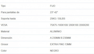 500055003 - 8433373028968 Prise en charge fixe pour la télévision 23 "- 42"