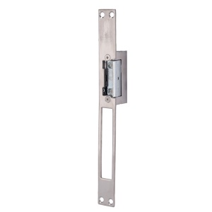 Abreportas elétrico em aço inoxidável Dorcas - Instalação com grande recorte na moldura - Trinco regulável - NO Fail Secure | Até 330 kg - Fonte de alimentação CA/CC 8-12V - Passagem livre e argola