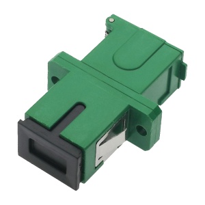 Adaptador de fibra ótica tipo SC - Configuração simplex (para 1 fibra) - Modelo com aba longa (long flange) - Obturador automático lateral (auto shutter) - Proteção contra o pó e a radiação laser - Fixação segura com parafusos
