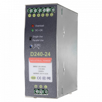 Alimentation commutée - DC 24 V 10 A / 240 W - 2 Sorties - Entrée de tension 90 V ~ 264 V - 100 (FO) x 94 (AL) X 40 (AN) MM - Montage dans Carril